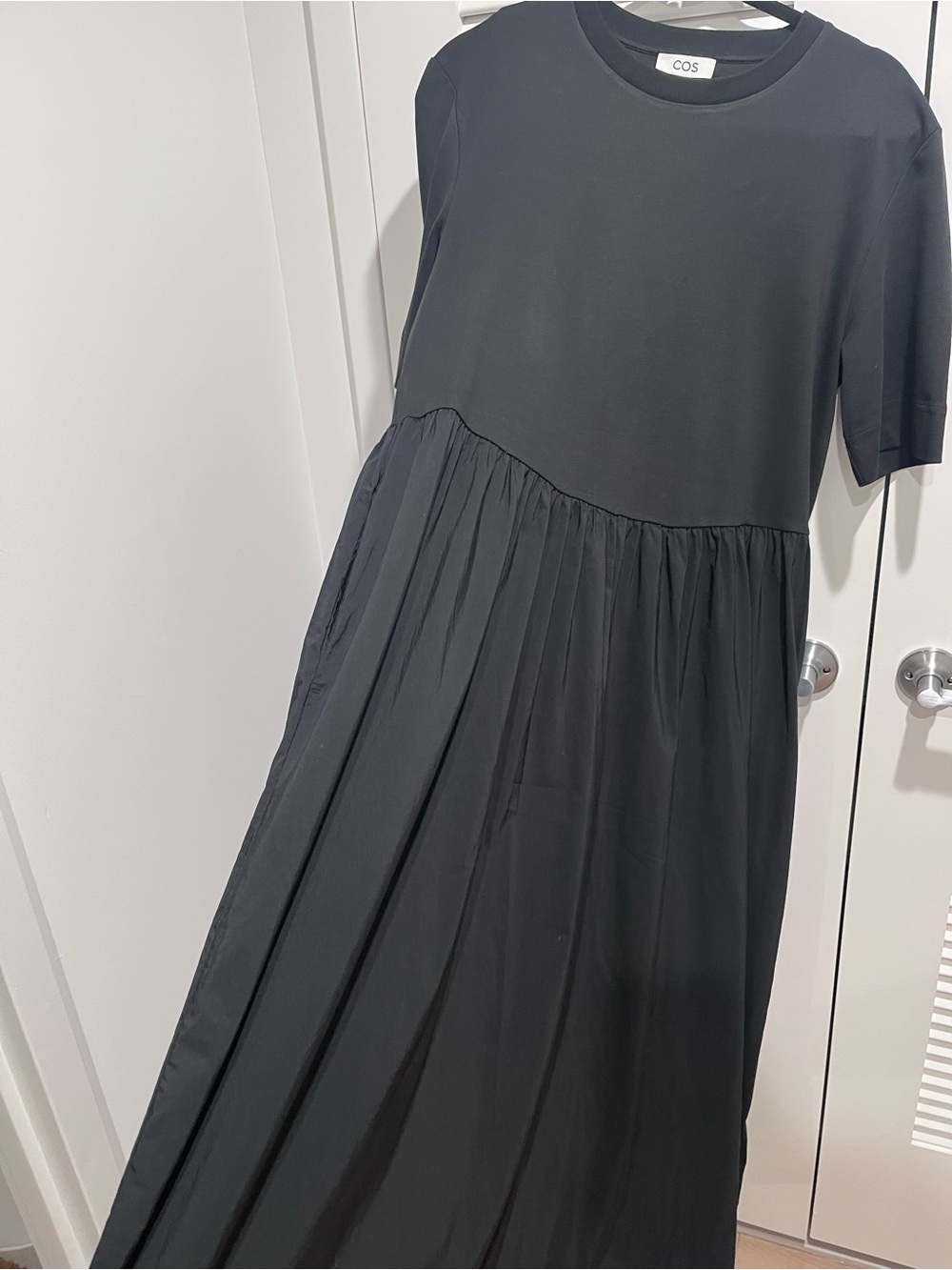 COS Black Short-Sleeve Gathered Maxi Dress